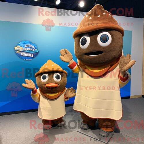 Costume De Mascotte Redbrokoly De Tacos De Poisson Marron Habillé D Un Sweat À Capuche Et De Bérets