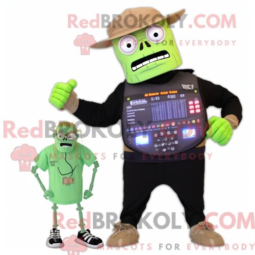 Personnage Mascotte Redbrokoly Du Monstre De Tan Frankenstein Habillé D Un Bikini Et De Montres Numériques
