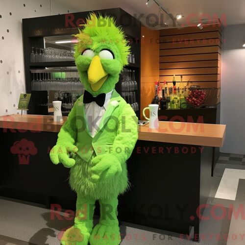 Costume De Mascotte Redbrokoly De Poulet Frit Vert Citron Personnage Habillé D Une Robe De Cocktail Et D Épingles À Cravate