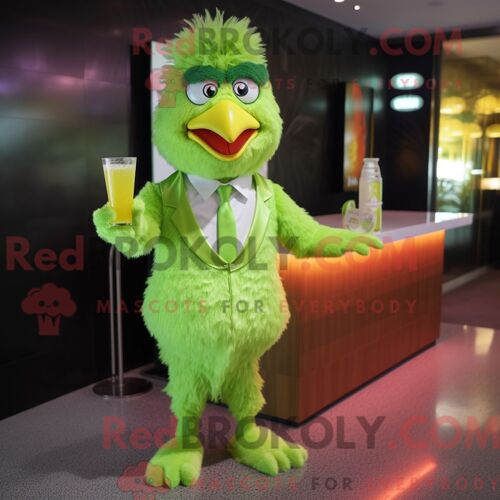 Costume De Mascotte Redbrokoly De Poulet Frit Vert Citron Personnage Habillé D Une Robe De Cocktail Et D Épingles À Cravate