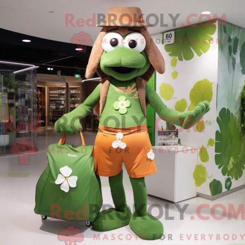 Personnage De Costume De Mascotte Redbrokoly De Trèfle À Quatre Feuilles Rouille Habillé D Un Maillot De Bain Et De Sacs À Main