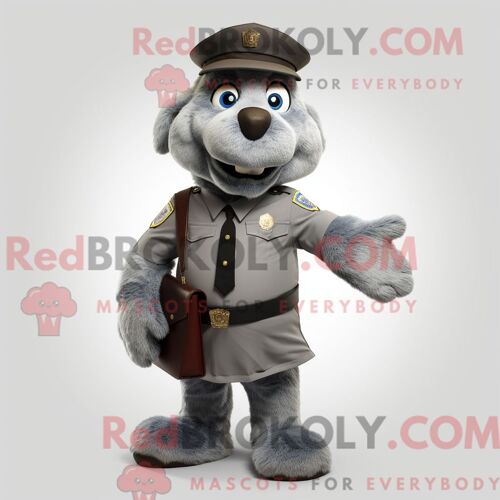 Mascotte Redbrokoly De Policier Gris Costume De Personnage Habillé Avec Un Gilet Et Des Écharpes