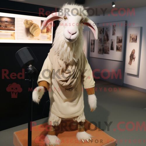 Mascotte Redbrokoly De Chèvre Angora Beige Habillée D Un Polo Et De Châles