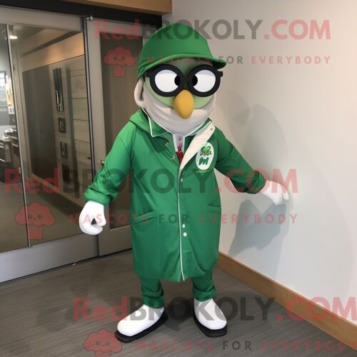 Costume Mascotte Redbrokoly De Docteur Vert Personnage Habillé Avec Un Coupe-Vent Et Des Lunettes De Soleil