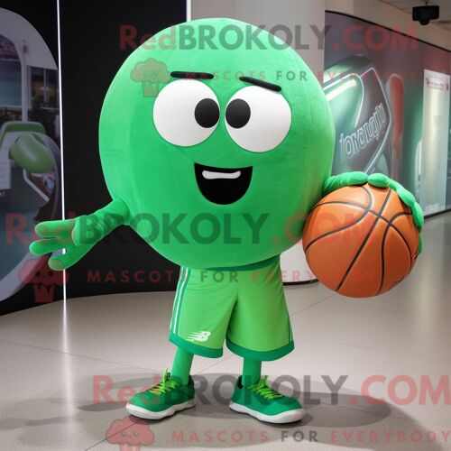 Personnage De Costume De Mascotte Redbrokoly De Ballon De Basket Vert Habillé Avec Un Short De Course Et Des Bonnets