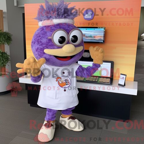 Personnage De Costume De Mascotte Redbrokoly De Sandwich Au Porc Effiloché À La Lavande Habillé D Un Pantalon Chino Et De Montres Numérique