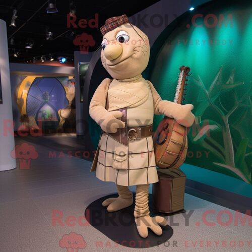 Personnage De Costume De Mascotte Redbrokoly De Cornemuse Beige Habillé Avec Un Col Roulé Et Des Pochettes