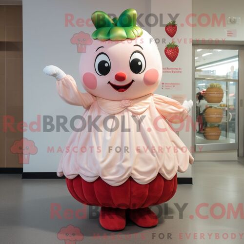Costume De Mascotte Redbrokoly De Fraise Crème Personnage Habillé D Une Robe De Soirée Et De Mitaines