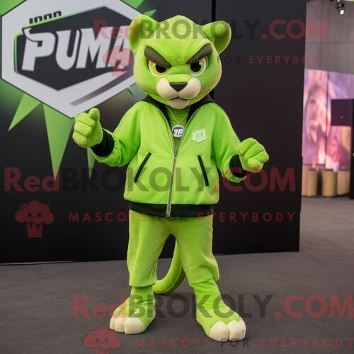 Costume Mascotte Redbrokoly De Puma Vert Citron Personnage Habillé Avec Un Blazer Et Des Boucles D Oreilles