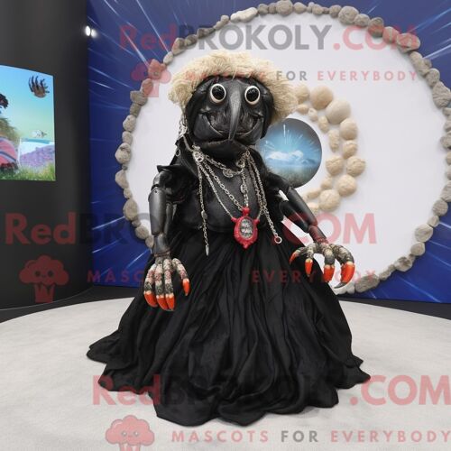 Costume De Mascotte Redbrokoly De Crabe Ermite Noir Habillé D Une Jupe Circulaire Et De Colliers