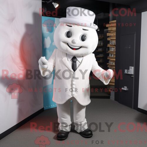 Costume Mascotte Redbrokoly De Boîte À Bonbons Blanche Personnage Habillé Avec Un Pantalon De Costume Et Des Bonnets