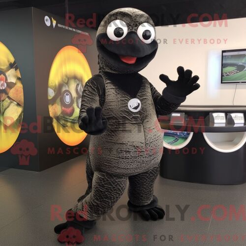 Costume Mascotte Redbrokoly De Serpent Noir Personnage Habillé Avec Un Jegging Et Des Mitaines