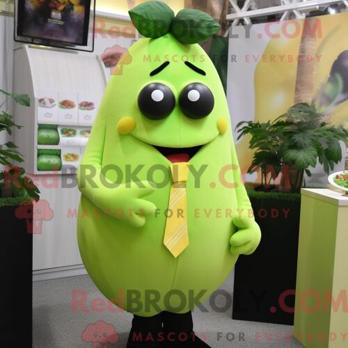 Personnage De Costume De Mascotte Redbrokoly De Mangue Vert Citron Habillé Avec Une Chemise Habillée Et Des Boutons De Manchette