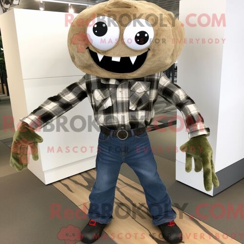 Personnage De Costume De Mascotte Redbrokoly D Olive Spider Habillé D Une Chemise En Flanelle Et De Pinces À Chaussures