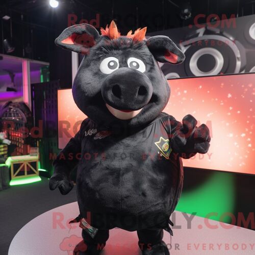 Costume Mascotte Redbrokoly De Cochon Noir Habillé D Un Body Et De Porte-Clés