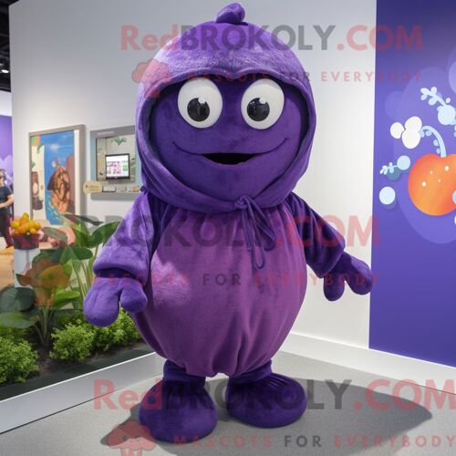 Costume De Mascotte Redbrokoly De Prune Violette Habillé Avec Une Barboteuse Et Des Bonnets