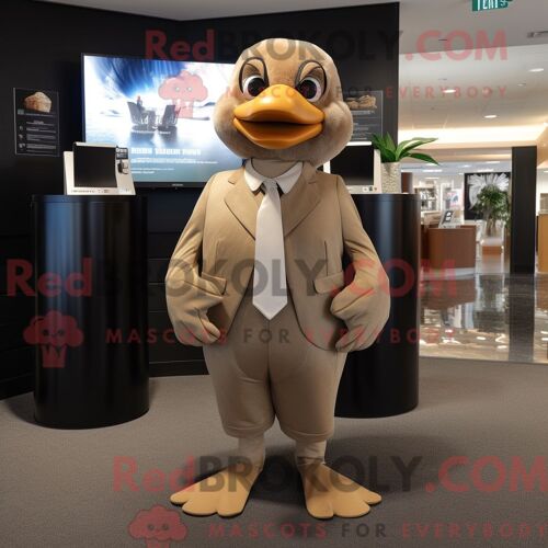 Personnage De Costume De Mascotte Redbrokoly Tan Dove Habillé Avec Un Pantalon De Costume Et Des Écharpes