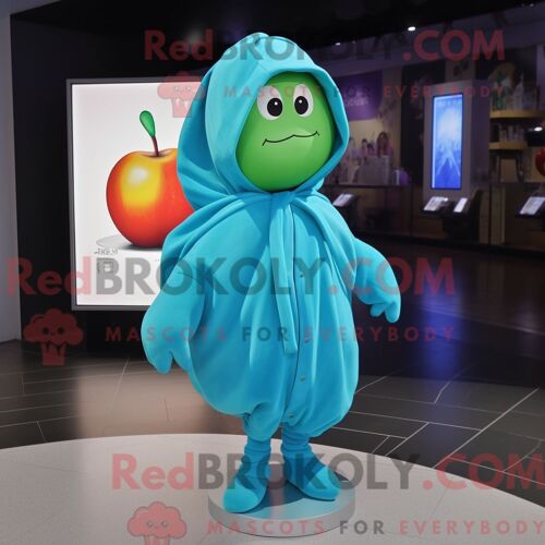 Personnage De Costume De Mascotte Redbrokoly De Pomme Cyan Habillé Avec Un T-Shirt À Manches Longues Et Des Clips Pour Écharpe