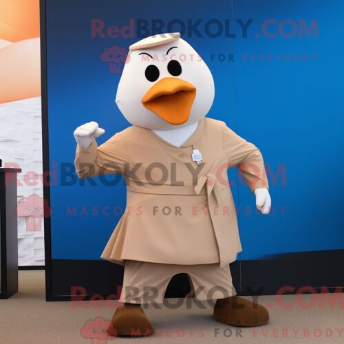 Personnage De Costume De Mascotte Redbrokoly Tan Dove Habillé Avec Un Pantalon De Costume Et Des Écharpes