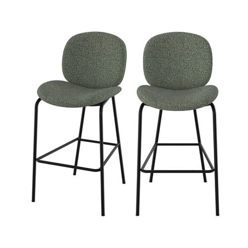 Chaise Pour Îlot Central En Tissu Bouclé Vert 63,5 Cm (Lot De 2)