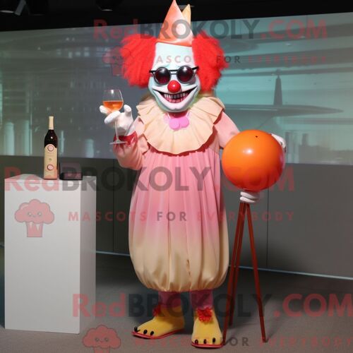 Costume De Mascotte Redbrokoly De Clown Maléfique Peach Habillé Avec Une Robe De Cocktail Et Des Lunettes De Lecture