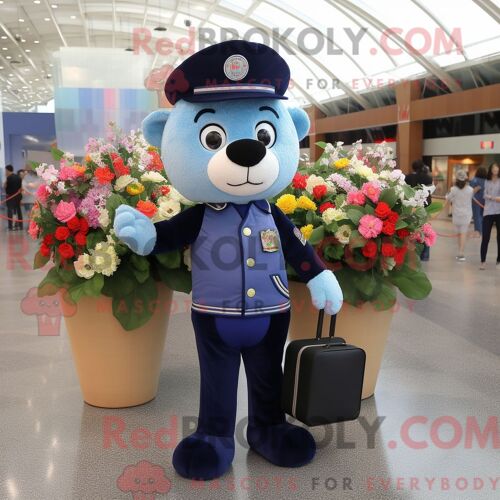 Costume Mascotte Redbrokoly De Bouquet De Fleurs Bleu Marine Personnage Habillé Avec Un Jean Skinny Et Des Portefeuilles