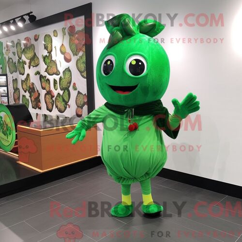 Costume De Mascotte Redbrokoly De Cerise Verte Forêt Habillé D Un Rash Guard Et D Épingles À Châle