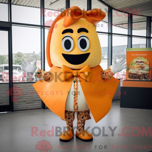 Costume De Mascotte Redbrokoly D Enchiladas Orange Personnage Habillé D Un Gilet Et De Noeuds Papillons