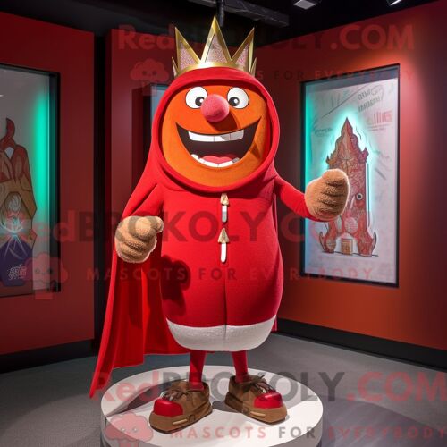 Costume De Mascotte Redbrokoly Du Roi Rouge Habillé D Un Short De Course Et D Épingles À Châle