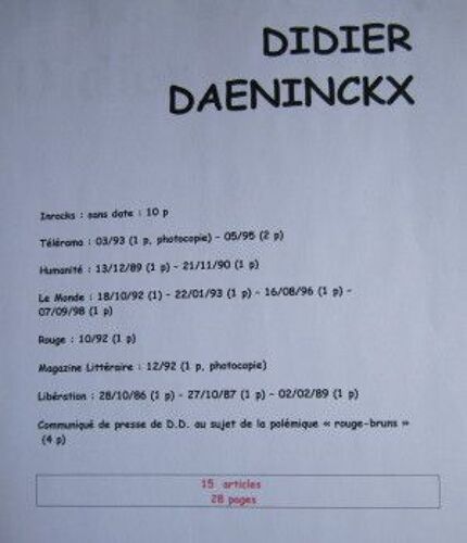 Didier Daeninckx : Dossier Composé De 14 Coupures De Presse (86 & 98) & Un Communique De Presse