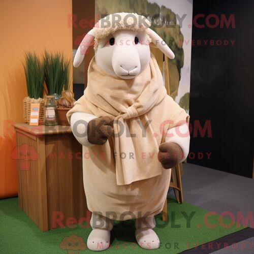 Costume De Mascotte Redbrokoly De Mouton Bronzé Habillé D Un T-Shirt Et De Châles