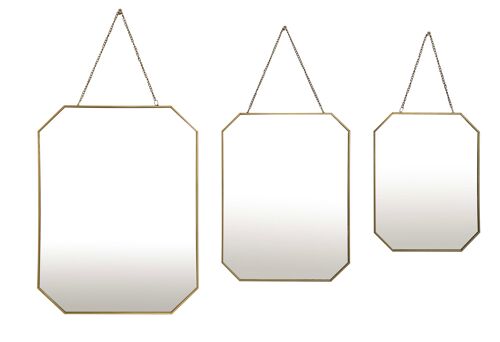 Emde - Lot de 3 miroirs avec chaînette en métal doré - Jaune