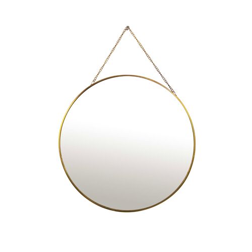 Emde - Miroir rond en métal doré avec chainette 30cm - Jaune