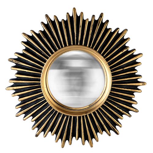Emde - Miroir soleil convexe noir et doré 20cm - Jaune