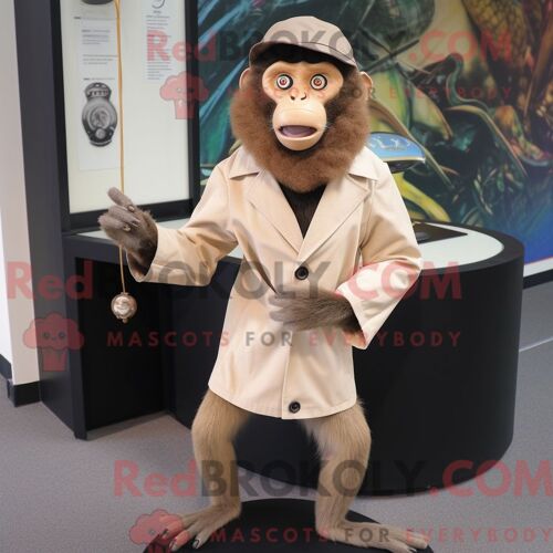 Mascotte Redbrokoly De Singe Capucin Beige Costume De Personnage Habillé Avec Une Veste De Costume Et Des Colliers