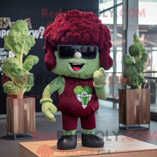 Costume De Mascotte Redbrokoly De Brocoli Marron Habillé Avec Une Combinaison Et Des Lunettes De Soleil