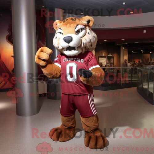 Costume De Mascotte Redbrokoly De Tigre À Dents De Sabre Marron Habillé Avec Un T-Shirt À Col En V Et Des Sacs À Main