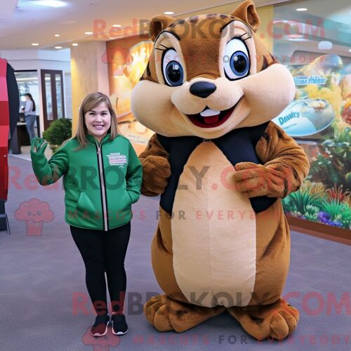 Personnage De Costume De Mascotte Redbrokoly De Cupcake Tan Habillé Avec Un Pantalon Et Des Bagues