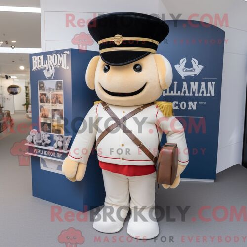 Costume De Mascotte Redbrokoly Crème De La Garde Royale Britannique Personnage Habillé D Une Chemise Oxford Et De Sacs À Dos