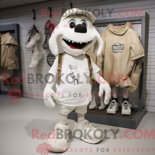 Personnage De Costume De Mascotte Redbrokoly De Cimetière Blanc Habillé Avec Un Short Cargo Et Des Lacets De Chaussures