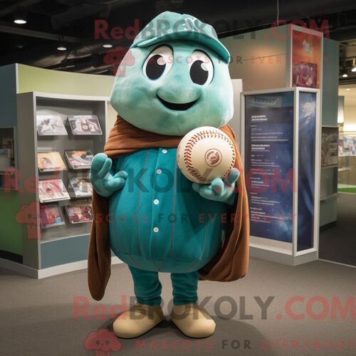 Personnage De Costume De Mascotte Redbrokoly De Pomme De Terre Sarcelle Habillé Avec Un T-Shirt De Baseball Et Des Châles