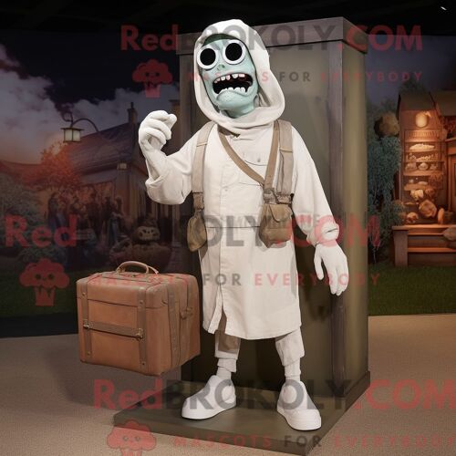 Personnage De Costume De Mascotte Redbrokoly De Cimetière Blanc Habillé Avec Un Short Cargo Et Des Lacets De Chaussures