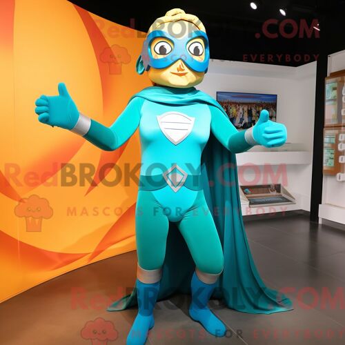 Costume De Mascotte Redbrokoly De Super-Héros Habillé Avec Une Robe Fourreau Et Des Bagues