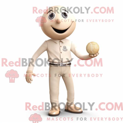 Costume Mascotte Redbrokoly De Boule De Pétanque Beige Personnage Habillé Avec Un Jegging Et Des Boutons De Manchette