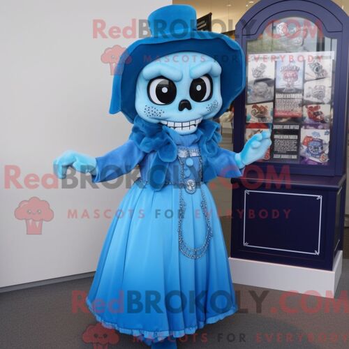 Personnage De Costume De Mascotte Redbrokoly De Cimetière Bleu Habillé Avec Une Jupe Trapèze Et Des Boucles D Oreilles