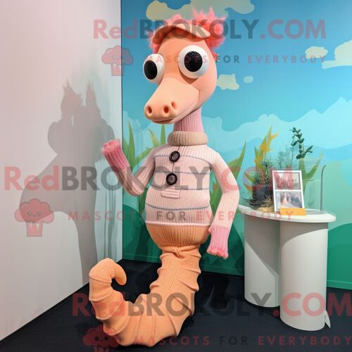 Costume Mascotte Redbrokoly D Hippocampe Pêche Personnage Habillé Avec Un Pull Et Des Bretelles
