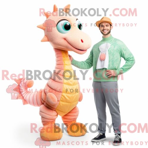 Costume Mascotte Redbrokoly D Hippocampe Pêche Personnage Habillé Avec Un Pull Et Des Bretelles