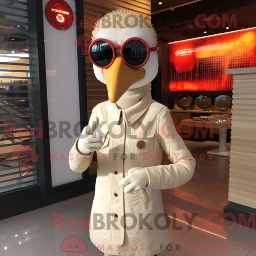 Costume De Mascotte Redbrokoly De Dinde Crème Personnage Habillé Avec Un Col Roulé Et Des Lunettes De Soleil
