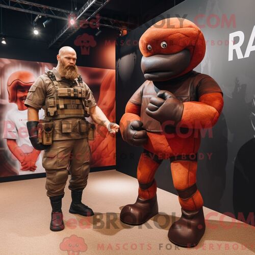 Costume De Mascotte Redbrokoly Rust Para Commando Personnage Habillé D Un Maillot De Rugby Et De Montres