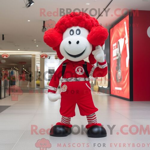 Costume De Mascotte Redbrokoly De Bélier Rouge Habillé D Un Pantalon Capri Et D Épingles À Cheveux